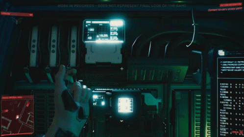 Animated cyberpunk terminal workstation.