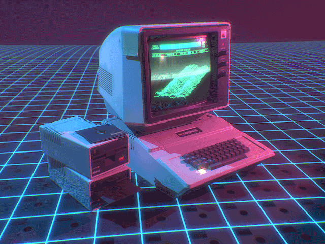 Animated retro computer with a glowing fingerprint display.